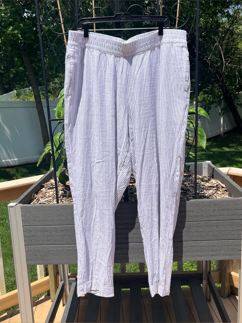 Old Navy Women’s High Rise Straight Striped Linen Blend Pull On Pants Sz XL Tall